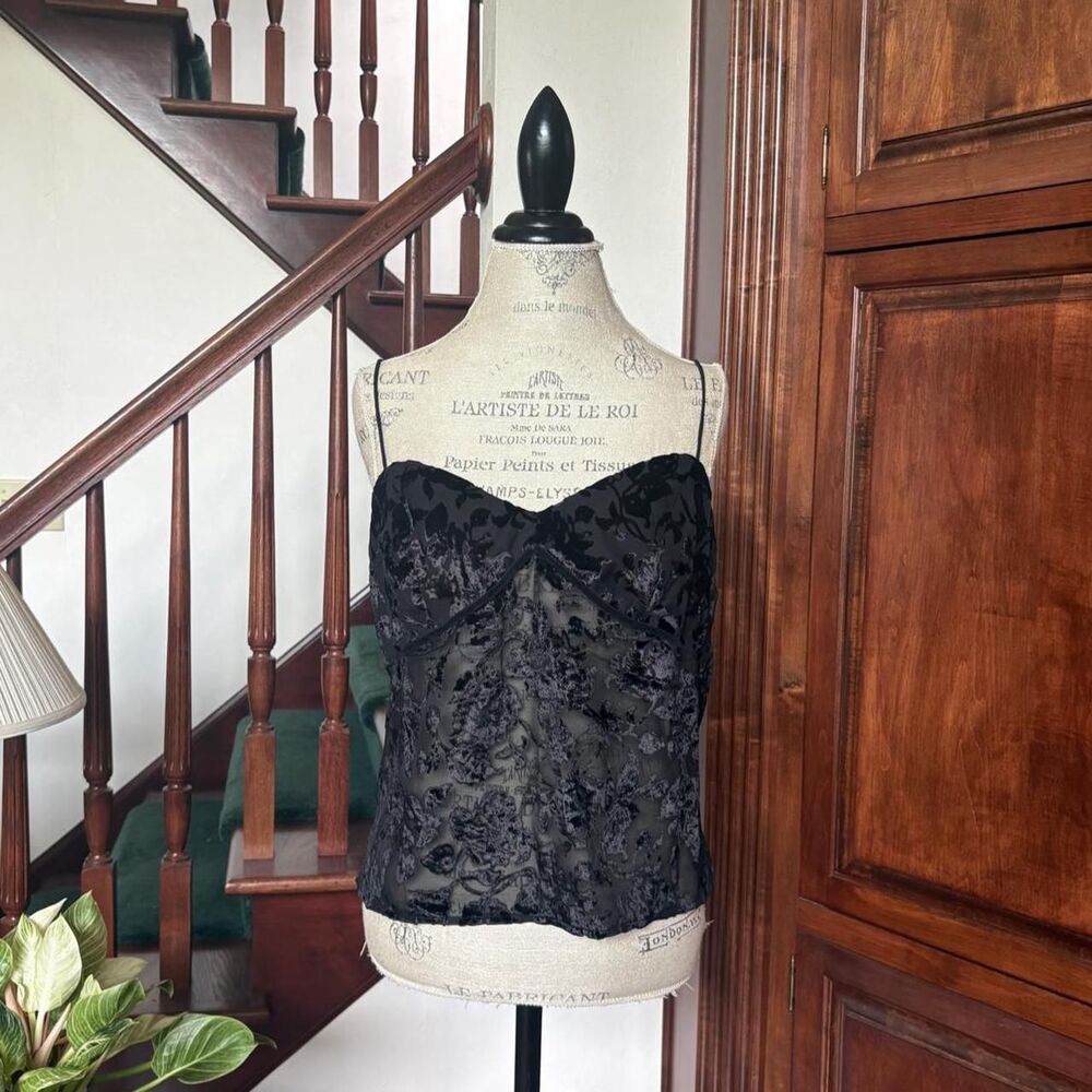 Abercrombie & Fitch Black Velvet Lace Camisole Tank Top Blouse Whimsigoth Grunge